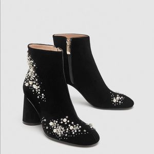Zara women beaded velvet ankle boots